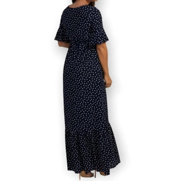 ORANGE CREEK / Pinkblush NWT Maternity Post Bump Dress Navy Polka Dot Tier S - Picture 2 of 11